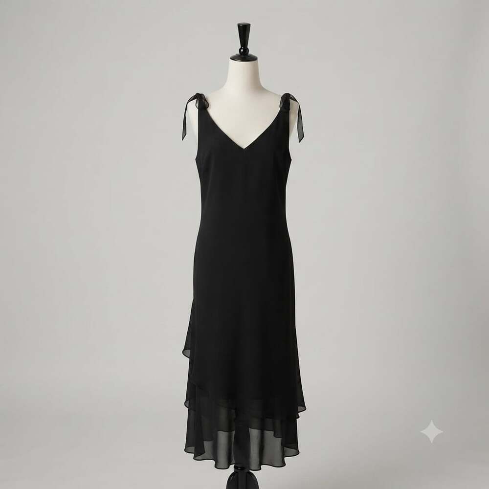 Virgo V-Neck Sleeveless Tiered Chiffon Midi Dress with Tie Shoulders Size 16